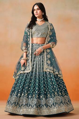 DOVE BLUE GEORGETTE SEQUINS & ZARI EMBROIDERED STITCHED LEHENGA CHOLI