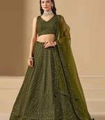 MEHENDI GEORGETTE SEQUINS & THREAD EMBROIDERED STITCHED LEHENGA CHOLI