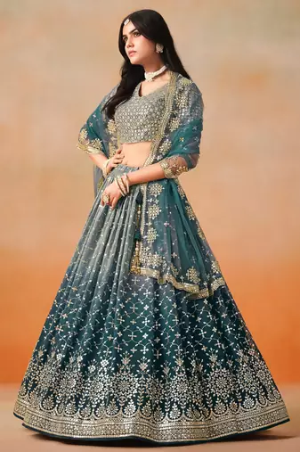 DOVE BLUE GEORGETTE SEQUINS & ZARI EMBROIDERED STITCHED LEHENGA CHOLI
