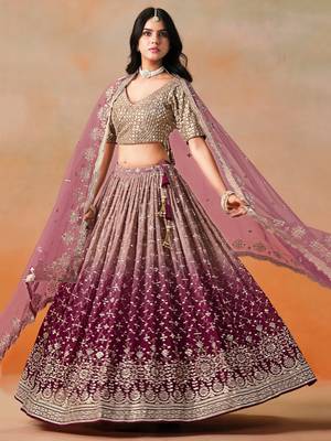 MAROON GEORGETTE SEQUINS & ZARI EMBROIDERED STITCHED LEHENGA CHOLI 1