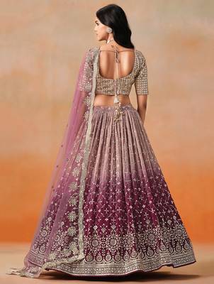 MAROON GEORGETTE SEQUINS & ZARI EMBROIDERED STITCHED LEHENGA CHOLI 3