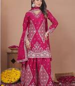 rani pink festival wear embroidery work readymade plazzo suit for women's
