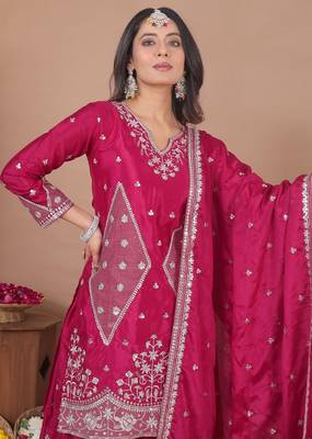 rani pink festival wear embroidery work readymade plazzo suit for women's 3