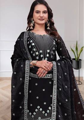 black  readymade pakistani suit with  sharara & dupatta for women's  3