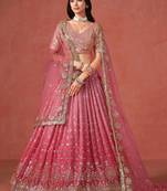 PEACH GEORGETTE SEQUINS & ZARI EMBROIDERED STITCHED LEHENGA CHOLI
