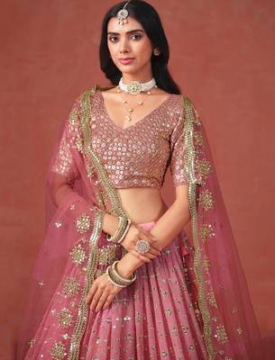 PEACH GEORGETTE SEQUINS & ZARI EMBROIDERED STITCHED LEHENGA CHOLI 2