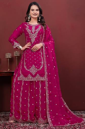 pink silk blend  sharara suit with Sequin embroidery work for party wear for women's