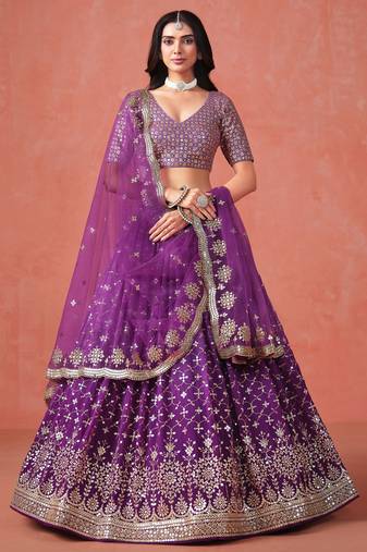 PURPLE GEORGETTE SEQUINS & ZARI EMBROIDERED STITCHED LEHENGA CHOLI