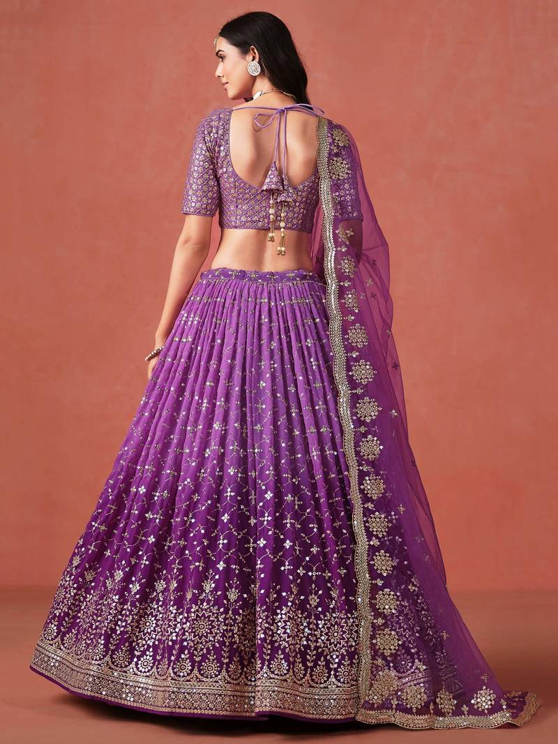 PURPLE GEORGETTE SEQUINS & ZARI EMBROIDERED STITCHED LEHENGA CHOLI