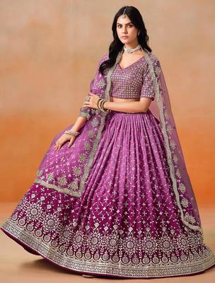 RANI PINK GEORGETTE SEQUINS & ZARI EMBROIDERED STITCHED LEHENGA CHOLI 1