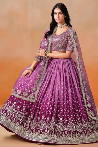 RANI PINK GEORGETTE SEQUINS & ZARI EMBROIDERED STITCHED LEHENGA CHOLI