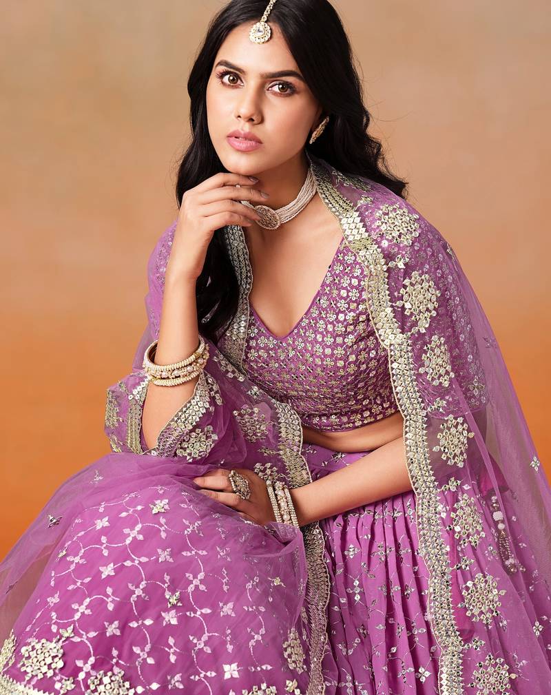 RANI PINK GEORGETTE SEQUINS & ZARI EMBROIDERED STITCHED LEHENGA CHOLI