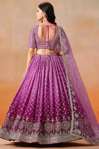 RANI PINK GEORGETTE SEQUINS & ZARI EMBROIDERED STITCHED LEHENGA CHOLI