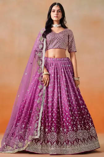 RANI PINK GEORGETTE SEQUINS & ZARI EMBROIDERED STITCHED LEHENGA CHOLI