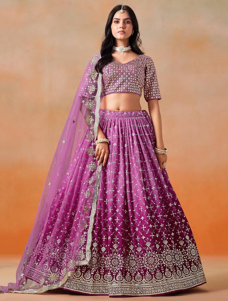RANI PINK GEORGETTE SEQUINS & ZARI EMBROIDERED STITCHED LEHENGA CHOLI