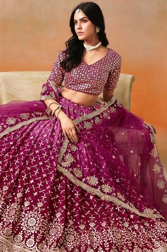 RED PINK GEORGETTE SEQUINS & ZARI EMBROIDERED STITCHED LEHENGA CHOLI