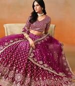 RED PINK GEORGETTE SEQUINS & ZARI EMBROIDERED STITCHED LEHENGA CHOLI