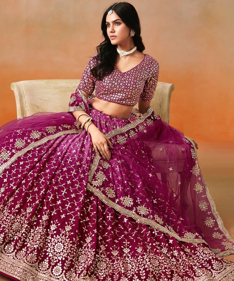 RED PINK GEORGETTE SEQUINS & ZARI EMBROIDERED STITCHED LEHENGA CHOLI