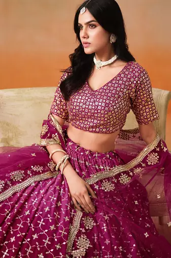 RED PINK GEORGETTE SEQUINS & ZARI EMBROIDERED STITCHED LEHENGA CHOLI