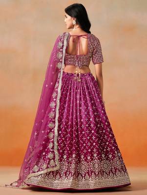 RED PINK GEORGETTE SEQUINS & ZARI EMBROIDERED STITCHED LEHENGA CHOLI 3