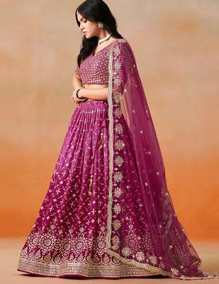 RED PINK GEORGETTE SEQUINS & ZARI EMBROIDERED STITCHED LEHENGA CHOLI 4