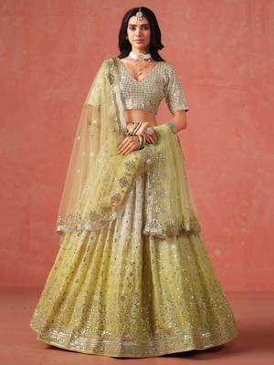 YELLOW GEORGETTE SEQUINS & ZARI EMBROIDERED STITCHED LEHENGA CHOLI 1