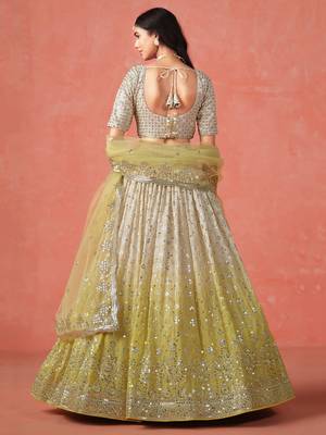 YELLOW GEORGETTE SEQUINS & ZARI EMBROIDERED STITCHED LEHENGA CHOLI 3