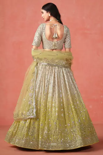 YELLOW GEORGETTE SEQUINS & ZARI EMBROIDERED STITCHED LEHENGA CHOLI