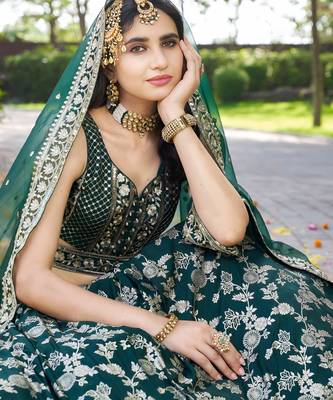 GREEN DOLA SILK SEQUINS & ZARI EMBROIDERED STITCHED LEHENGA CHOLI 2