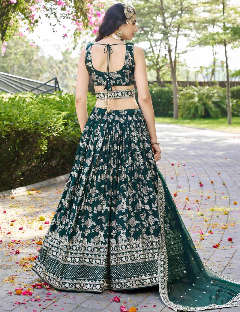 GREEN DOLA SILK SEQUINS & ZARI EMBROIDERED STITCHED LEHENGA CHOLI
