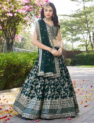 GREEN DOLA SILK SEQUINS & ZARI EMBROIDERED STITCHED LEHENGA CHOLI 5