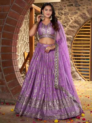 LAVENDER DOLA SILK SEQUINS & ZARI EMBROIDERED STITCHED LEHENGA CHOLI 1