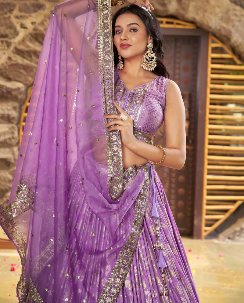 LAVENDER DOLA SILK SEQUINS & ZARI EMBROIDERED STITCHED LEHENGA CHOLI