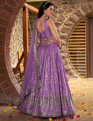 LAVENDER DOLA SILK SEQUINS & ZARI EMBROIDERED STITCHED LEHENGA CHOLI 3