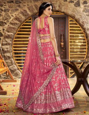 PEACH DOLA SILK SEQUINS & ZARI EMBROIDERED STITCHED LEHENGA CHOLI 3