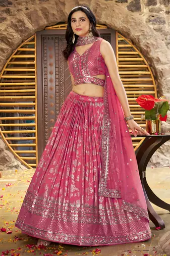 PEACH DOLA SILK SEQUINS & ZARI EMBROIDERED STITCHED LEHENGA CHOLI