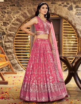PEACH DOLA SILK SEQUINS & ZARI EMBROIDERED STITCHED LEHENGA CHOLI 5