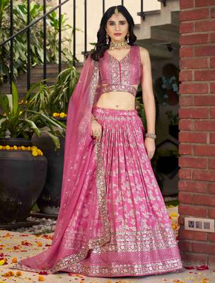 PINK DOLA SILK SEQUINS & ZARI EMBROIDERED STITCHED LEHENGA CHOLI 1