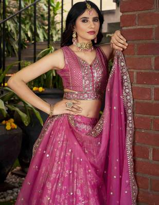 PINK DOLA SILK SEQUINS & ZARI EMBROIDERED STITCHED LEHENGA CHOLI 2