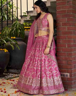 PINK DOLA SILK SEQUINS & ZARI EMBROIDERED STITCHED LEHENGA CHOLI 4