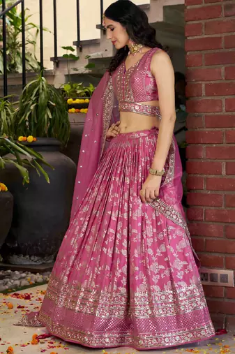 PINK DOLA SILK SEQUINS & ZARI EMBROIDERED STITCHED LEHENGA CHOLI