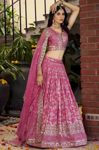 PINK DOLA SILK SEQUINS & ZARI EMBROIDERED STITCHED LEHENGA CHOLI