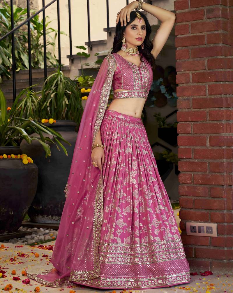 PINK DOLA SILK SEQUINS & ZARI EMBROIDERED STITCHED LEHENGA CHOLI