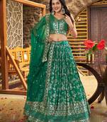 GREEN DOLA SILK SEQUINS & ZARI EMBROIDERED STITCHED LEHENGA CHOLI