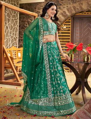 GREEN DOLA SILK SEQUINS & ZARI EMBROIDERED STITCHED LEHENGA CHOLI 5