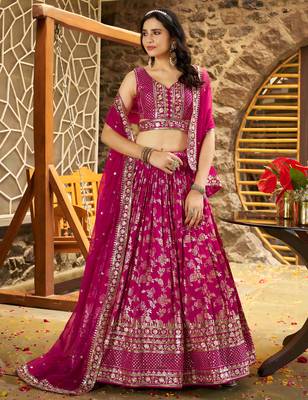 RANI PINK DOLA SILK SEQUINS & ZARI EMBROIDERED STITCHED LEHENGA CHOLI 1
