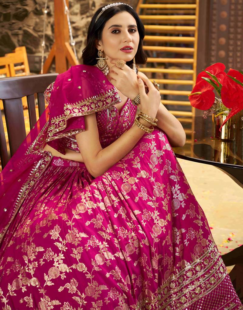 RANI PINK DOLA SILK SEQUINS & ZARI EMBROIDERED STITCHED LEHENGA CHOLI