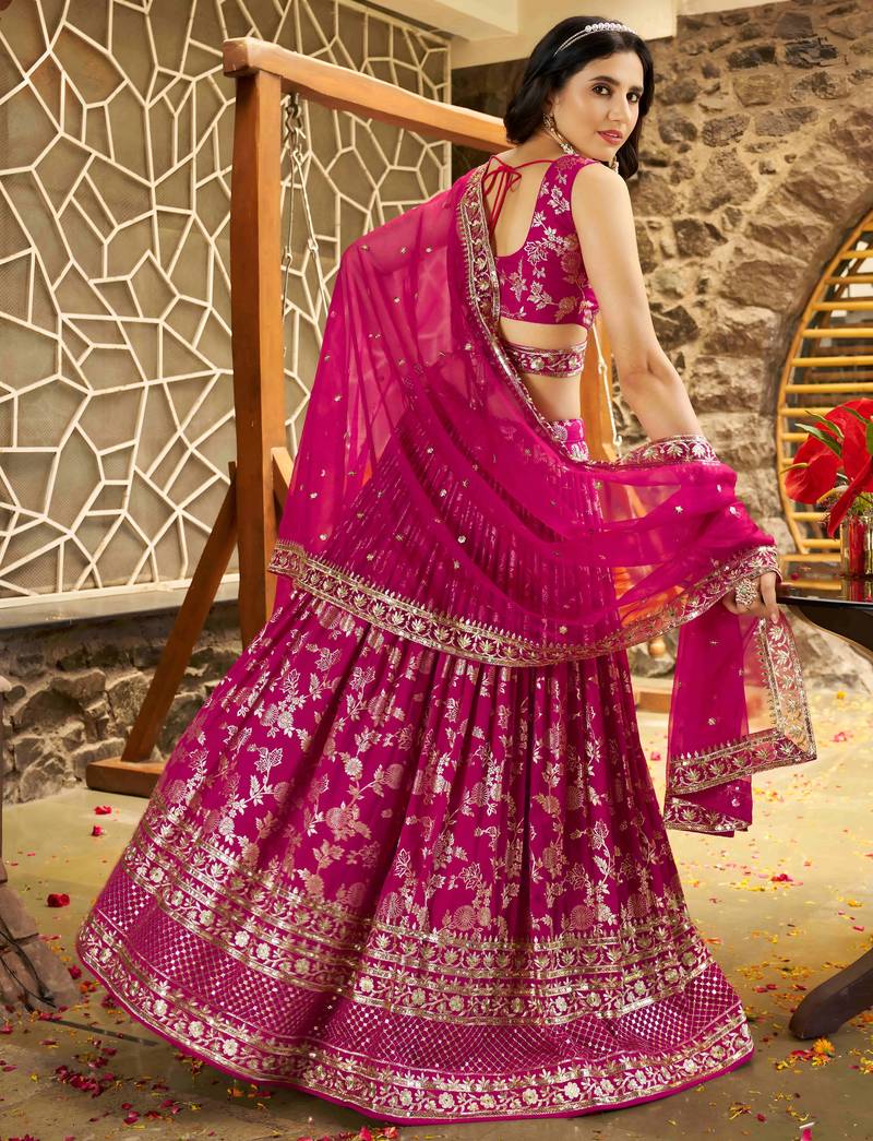RANI PINK DOLA SILK SEQUINS & ZARI EMBROIDERED STITCHED LEHENGA CHOLI