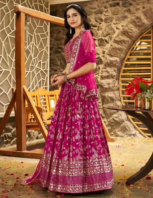 RANI PINK DOLA SILK SEQUINS & ZARI EMBROIDERED STITCHED LEHENGA CHOLI 4
