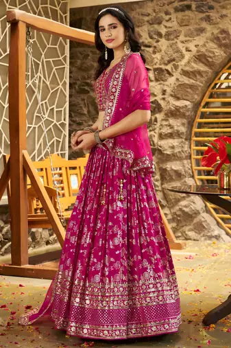 RANI PINK DOLA SILK SEQUINS & ZARI EMBROIDERED STITCHED LEHENGA CHOLI